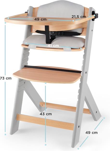 Chaise Haute Évolutive ENOCK 3 en 1 avec Coussin Inclus, Assise Réglable et Bois de Hêtre Massif Stable Blanc+Gris+Noir 11 - vertbaudet enfant 