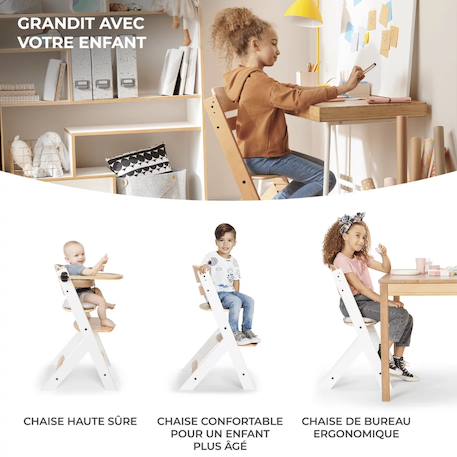 Chaise Haute Évolutive ENOCK 3 en 1 avec Coussin Inclus, Assise Réglable et Bois de Hêtre Massif Stable Blanc+Gris+Noir 6 - vertbaudet enfant 