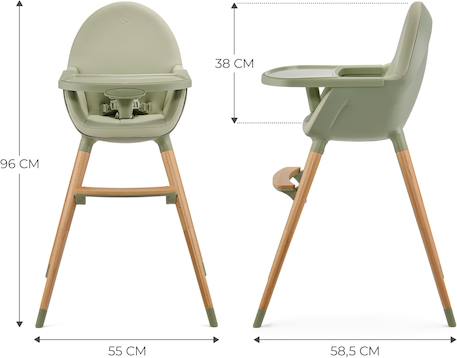 Chaise Haute Kinderkraft FINI 2 2 en 1 avec Plateau Réglable, Harnais 5 Points, Repose-Pieds et Assise en Éco-Cuir Beige+Bleu+Gris+Vert 24 - vertbaudet enfant 