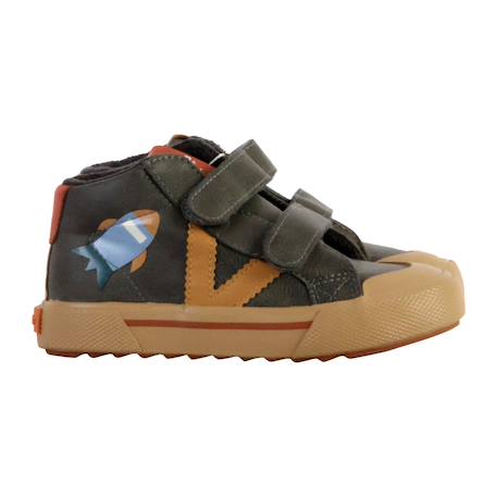Baskets montantes  à scratch Anthracite+Vert foncé 3 - vertbaudet enfant 