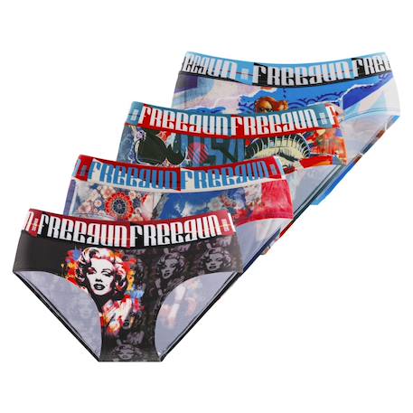 Lot de 4 culottes  pop art Turquoise/noir/rouge 1 - vertbaudet enfant 