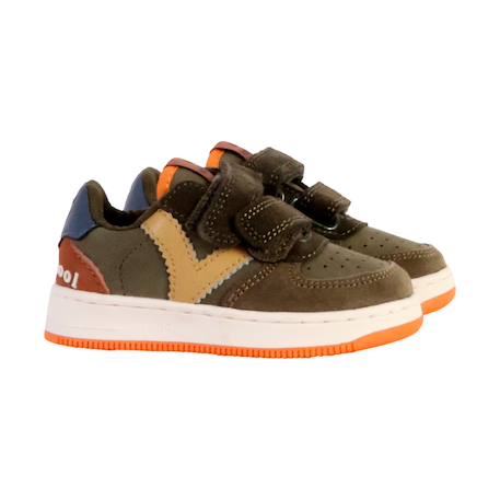 Baskets basses à scratch Khaki+Marine 3 - vertbaudet enfant 