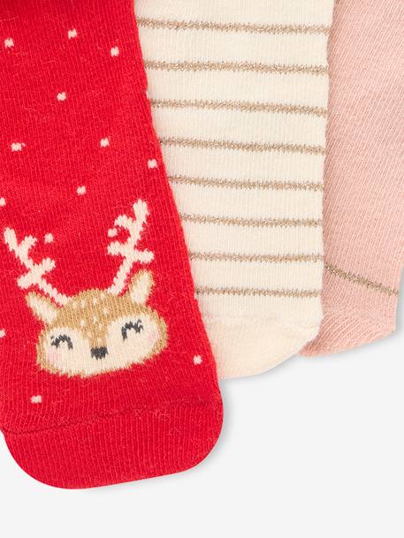 Coffret de 3 paires de chaussettes Noël bébé rose poudré 2 - vertbaudet enfant 