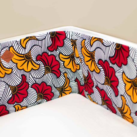 Tour de lit universel wax fleurs de mariage Bleu+Rouge 4 - vertbaudet enfant 