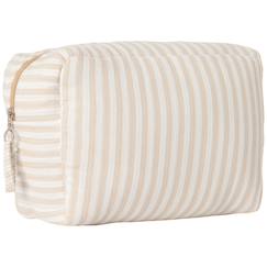 Puériculture-Trousse de toilette gaze de coton rayé vert de gris