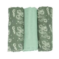 Puériculture-Lot de 3 langes bébé  motif feuilles