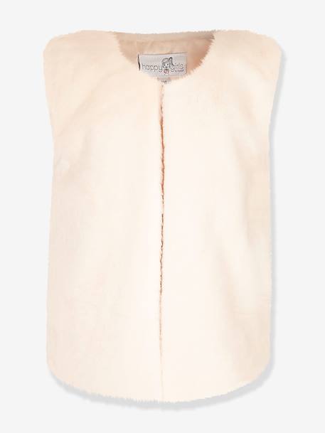 Gilet en fourrure tissée Happy Girls Filles écru+noir 1 - vertbaudet enfant 