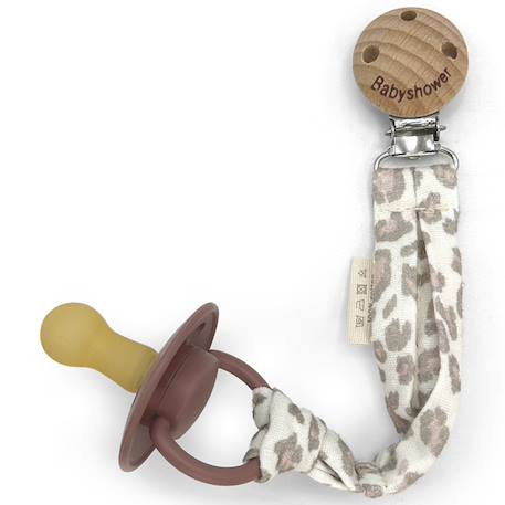Attache sucette wood soft print Blanc, gris, rose 2 - vertbaudet enfant 