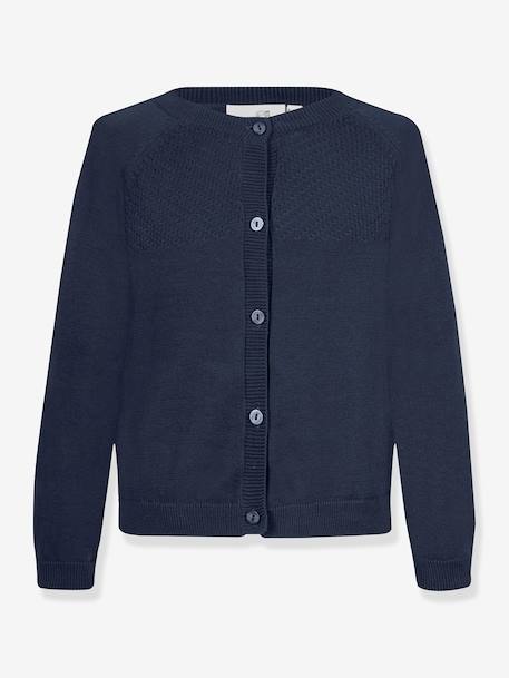 Cardigan tricot fin Happy Girls Filles Boutons grenadine+marine 3 - vertbaudet enfant 