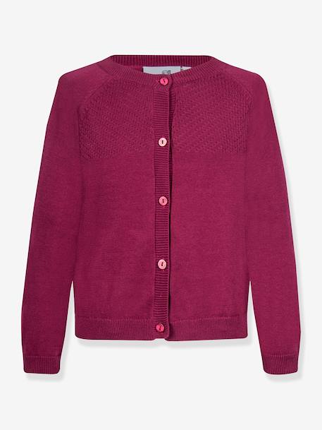 Cardigan tricot fin Happy Girls Filles Boutons grenadine+marine 1 - vertbaudet enfant 
