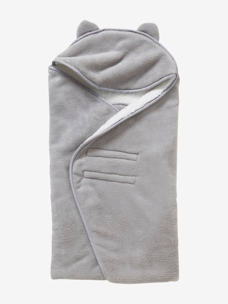 Plaid bébé à capuche en microfibre, doublé polaire gris 2 - vertbaudet enfant 