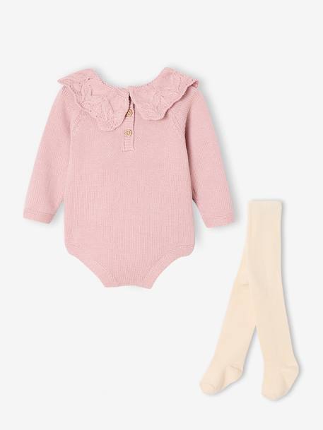 Ensemble naissance barboteuse en tricot et collants mauve 9 - vertbaudet enfant 