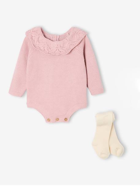 Ensemble naissance barboteuse en tricot et collants mauve 6 - vertbaudet enfant 