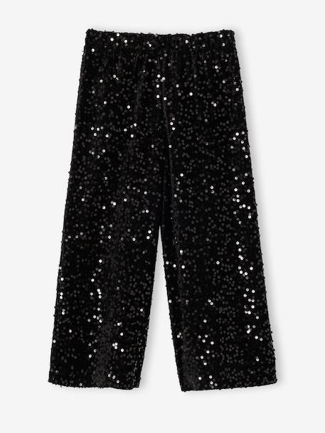 Pantalon fille noël large à sequins noir 2 - vertbaudet enfant 