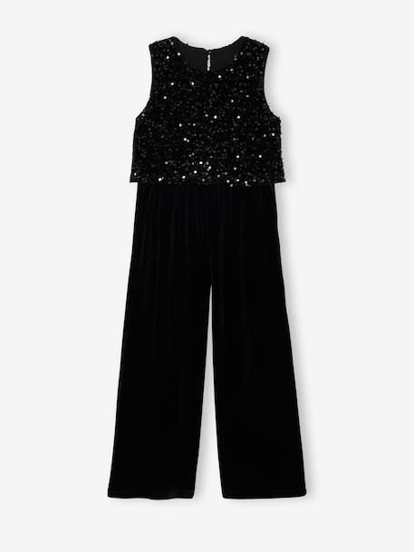 Combinaison fille bi-matière sequins et velours noir 3 - vertbaudet enfant 