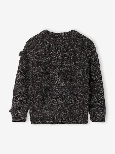 Pull fille noël à torsades et noeuds anthracite 1 - vertbaudet enfant 