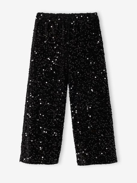 Pantalon fille noël large à sequins noir 1 - vertbaudet enfant 