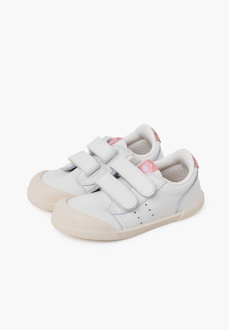 Baskets en cuir tennis barefoot Blanc+Bleu denim+Camel+Eucalyptus+Vieux rose 28 - vertbaudet enfant 