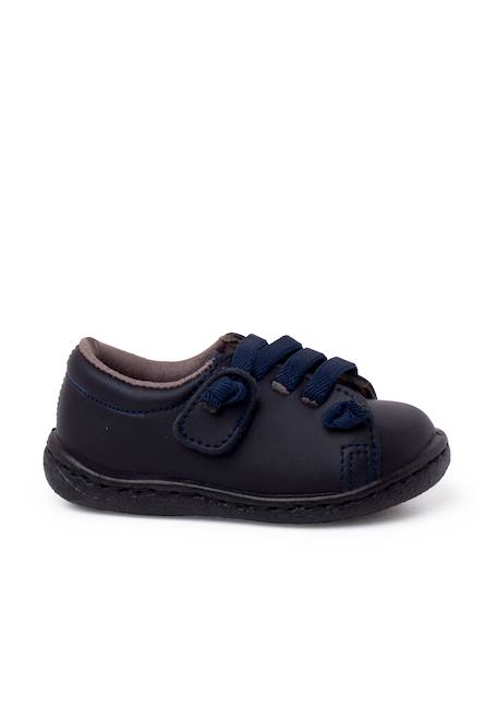 Baskets cuir lavable lacets élastiques Blanc+Bleu marine+Marron 7 - vertbaudet enfant 