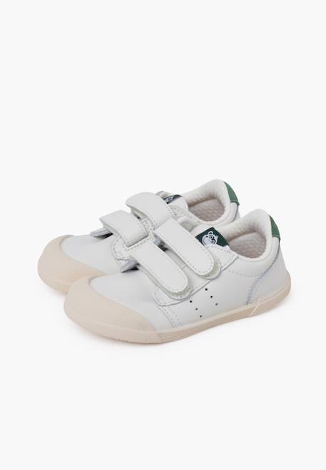 Baskets en cuir tennis barefoot Blanc+Bleu denim+Camel+Eucalyptus+Vieux rose 22 - vertbaudet enfant 