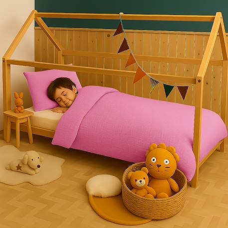 Housse de couette en coton bio Blanc+Fraise+Honey+Rose+Vert+Vichy 22 - vertbaudet enfant 