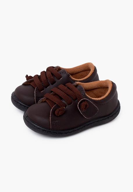 Baskets cuir lavable lacets élastiques Blanc+Bleu marine+Marron 16 - vertbaudet enfant 