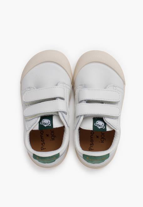 Baskets en cuir tennis barefoot Blanc+Bleu denim+Camel+Eucalyptus+Vieux rose 23 - vertbaudet enfant 