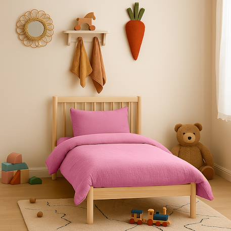 Housse de couette en coton bio Blanc+Fraise+Honey+Rose+Vert+Vichy 23 - vertbaudet enfant 