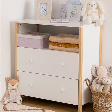 Commode en bois 2 tiroirs 1 étagère - kima Blanc 4 - vertbaudet enfant 