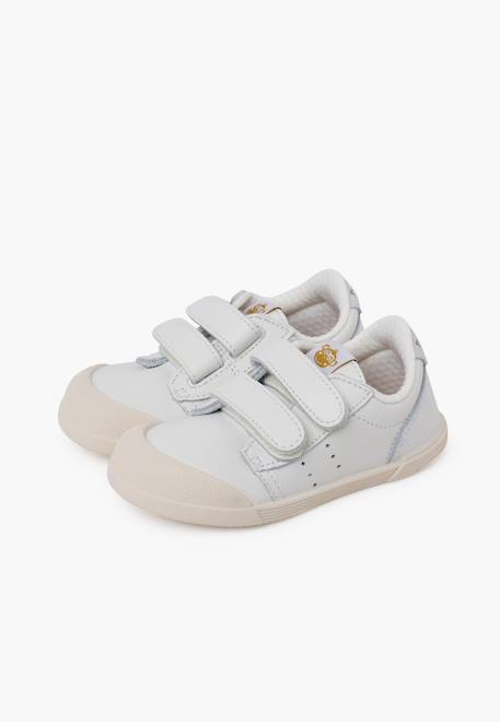 Baskets en cuir tennis barefoot Blanc+Bleu denim+Camel+Eucalyptus+Vieux rose 4 - vertbaudet enfant 