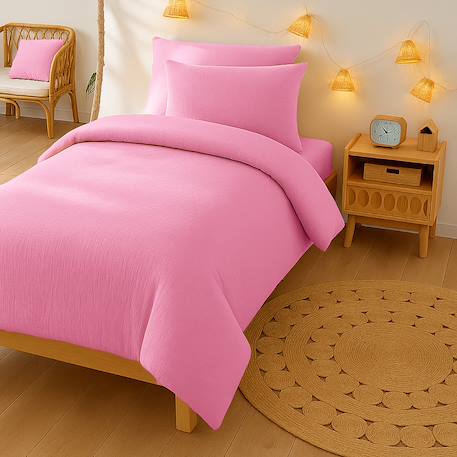 Housse de couette en coton bio Blanc+Fraise+Honey+Rose+Vert+Vichy 24 - vertbaudet enfant 