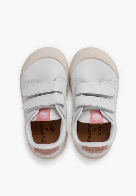 Baskets en cuir tennis barefoot Blanc+Bleu denim+Camel+Eucalyptus+Vieux rose 29 - vertbaudet enfant 
