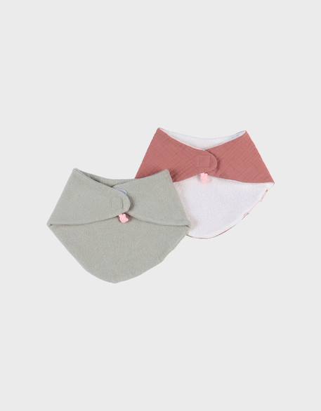 Lot de 2 bavoirs en éponge et gaze de coton bio Rouge 4 - vertbaudet enfant 