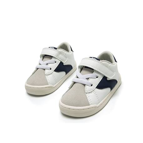 Sneakers garçon synthétique lacets- fermeture adhésive barefoot Blanc et noir+Blanc-vert 2 - vertbaudet enfant 