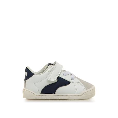Sneakers garçon synthétique lacets- fermeture adhésive barefoot Blanc et noir+Blanc-vert 1 - vertbaudet enfant 