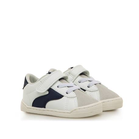Sneakers garçon synthétique lacets- fermeture adhésive barefoot Blanc et noir+Blanc-vert 5 - vertbaudet enfant 