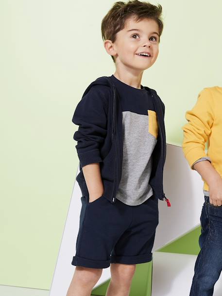 Bermuda garçon en molleton bleu chambray+kaki+marine grisé+noix de pécan 9 - vertbaudet enfant 