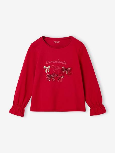 Tee-shirt fille noël noeud et détails glitter manches longues rouge 1 - vertbaudet enfant 
