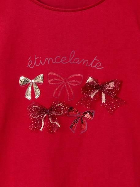 Tee-shirt fille noël noeud et détails glitter manches longues rouge 3 - vertbaudet enfant 