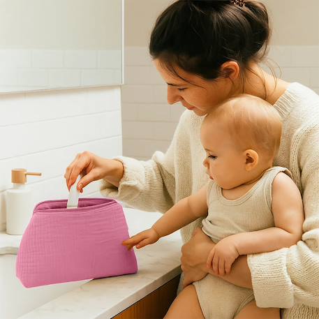 Trousse de toilette en coton bio Blanc+Fraise+Honey+Rose+Vichy 20 - vertbaudet enfant 