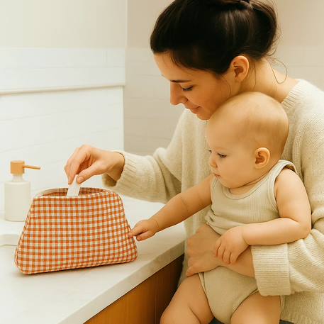 Trousse de toilette en coton bio Blanc+Fraise+Honey+Rose+Vichy 28 - vertbaudet enfant 