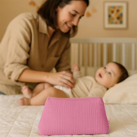 Trousse de toilette en coton bio Blanc+Fraise+Honey+Rose+Vichy 24 - vertbaudet enfant 