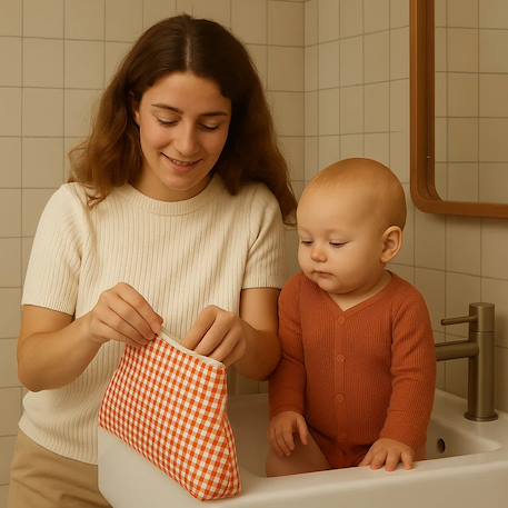 Trousse de toilette en coton bio Blanc+Fraise+Honey+Rose+Vichy 30 - vertbaudet enfant 