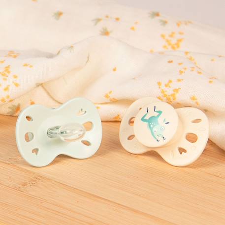 Sucette anatomique animaux - 0-6 mois - lot de 2 Bleu + beige+Jaune + beige+Vert + beige 14 - vertbaudet enfant 