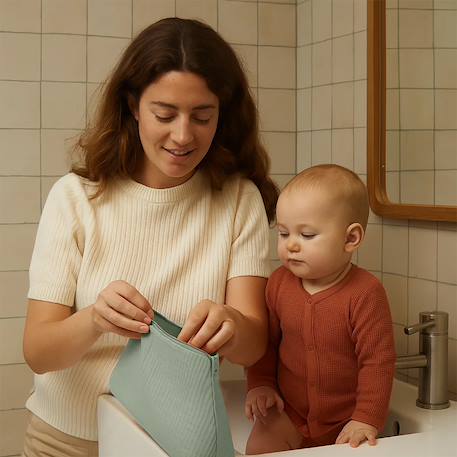 Trousse de toilette en coton bio Blanc+Fraise+Honey+Rose+Vert+Vichy 29 - vertbaudet enfant 