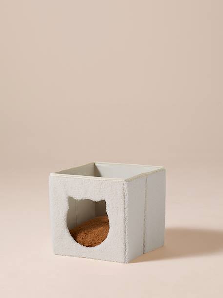 Panier cube pour chat en tissu Teddy blanc 2 - vertbaudet enfant 