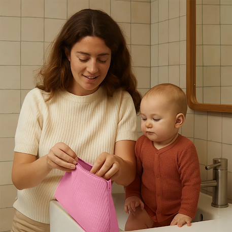 Trousse de toilette en coton bio Blanc+Fraise+Honey+Rose+Vichy 22 - vertbaudet enfant 