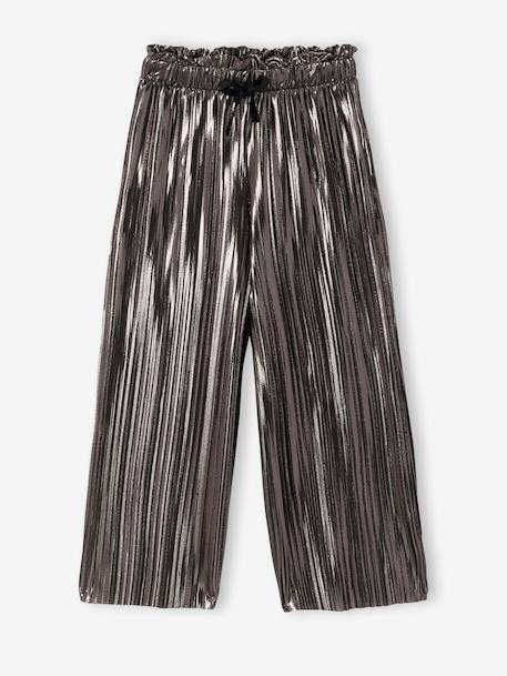 Pantalon fille large lamé plissé argent 1 - vertbaudet enfant 