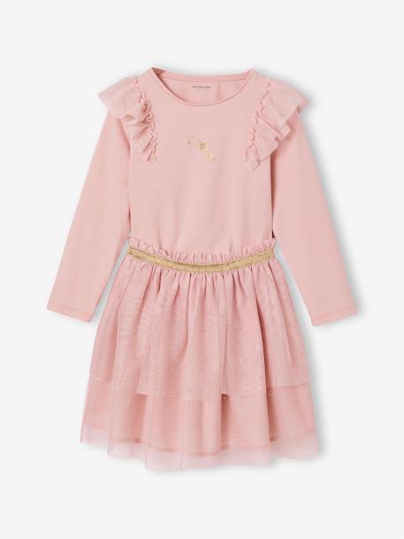 Ensemble fille noël jupon en tulle et t-shirt à volants rose poudré 1 - vertbaudet enfant 
