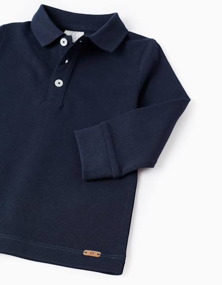 Polo à manches longues en coton Bleu foncé 3 - vertbaudet enfant 